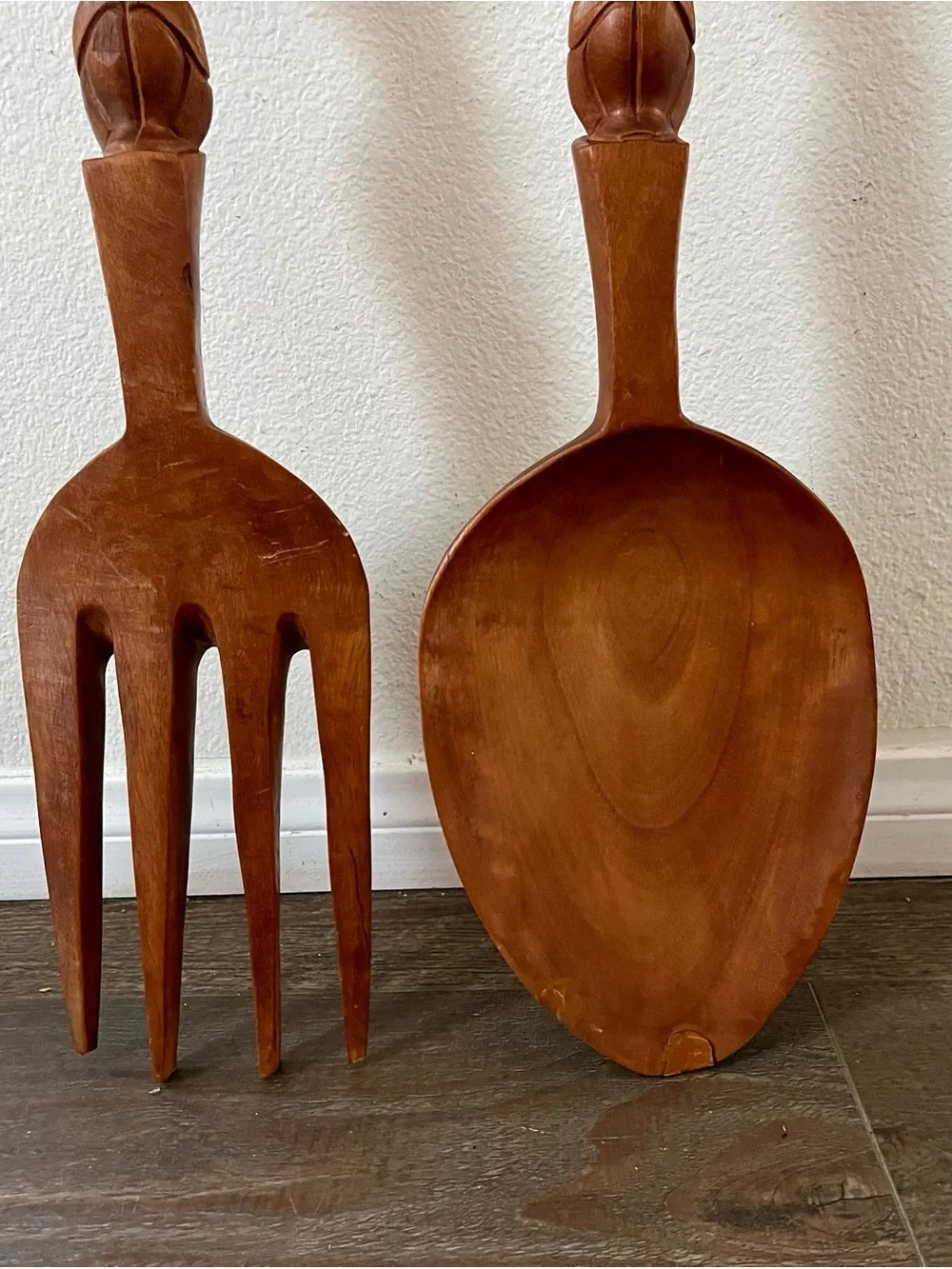 vintage hand carved wooden  Spoon And Fork Handles With Stacked Human Figures 31